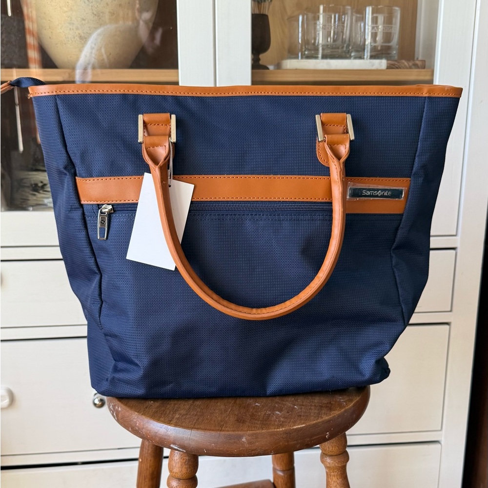 Samsonite Blue and Cognac Tote Bag